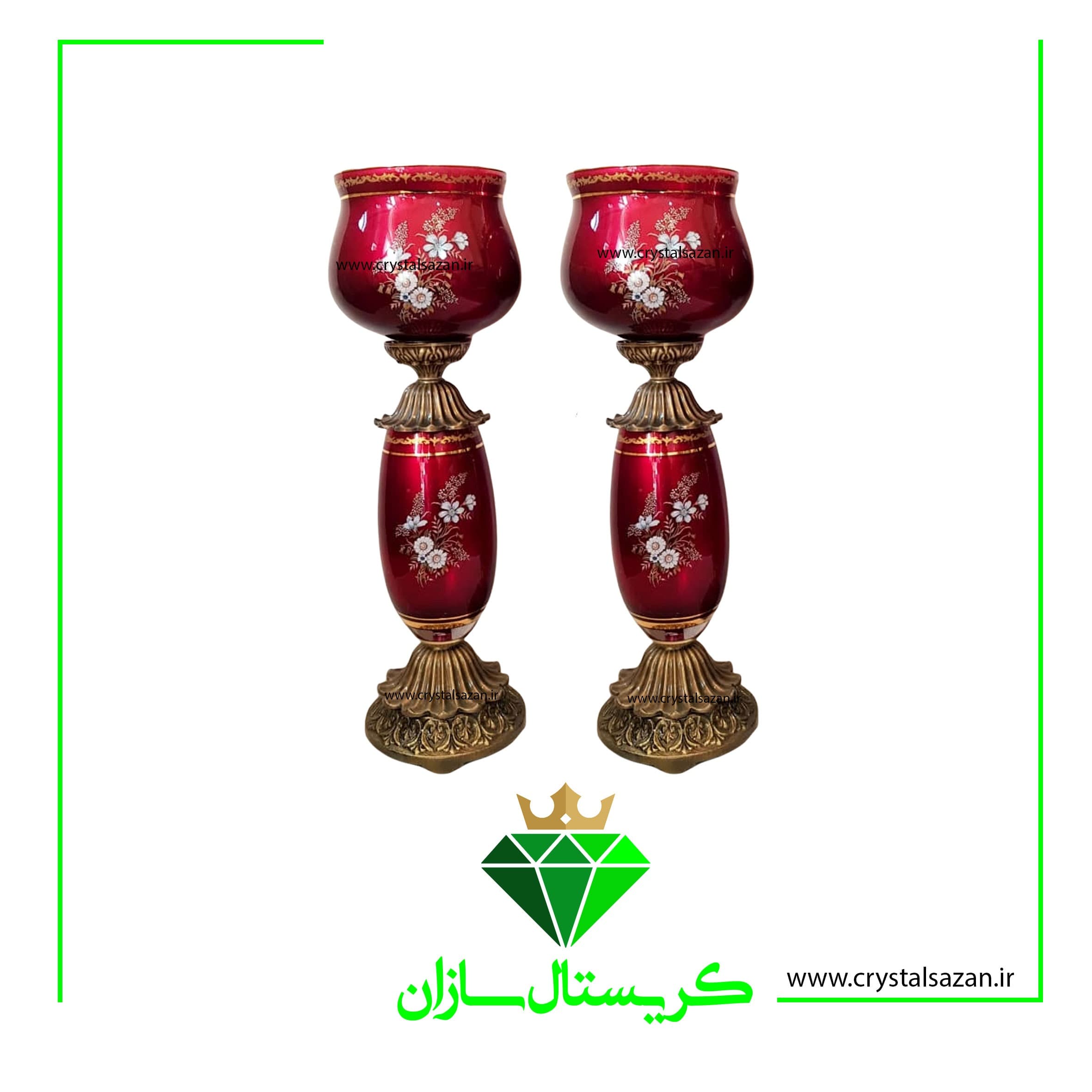 شمعدان افرا کریستال سازان مدل رز زرشکی کد SH1211