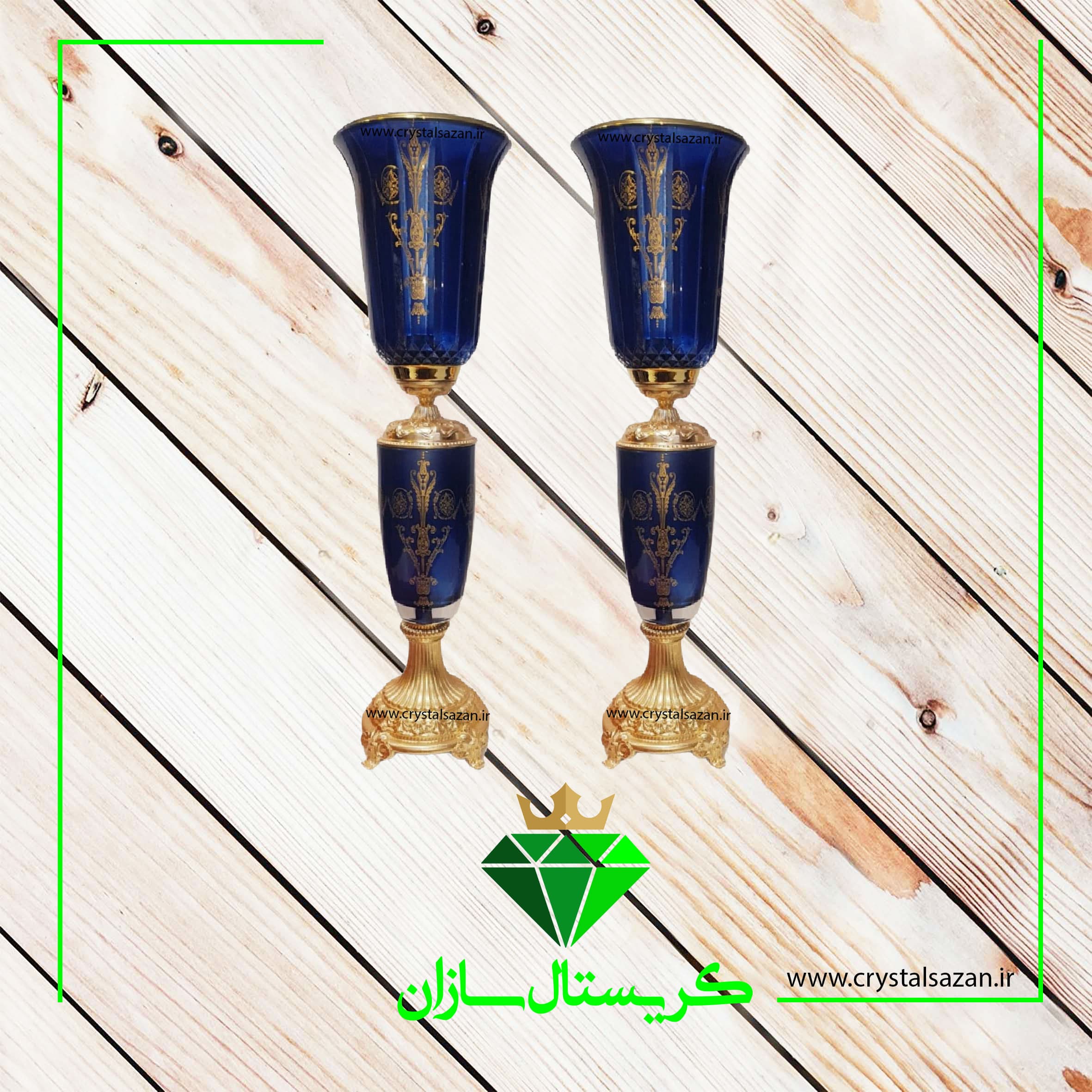 شمعدان افرا کریستال سازان مدل یکتا سرمه ای کد SH1048