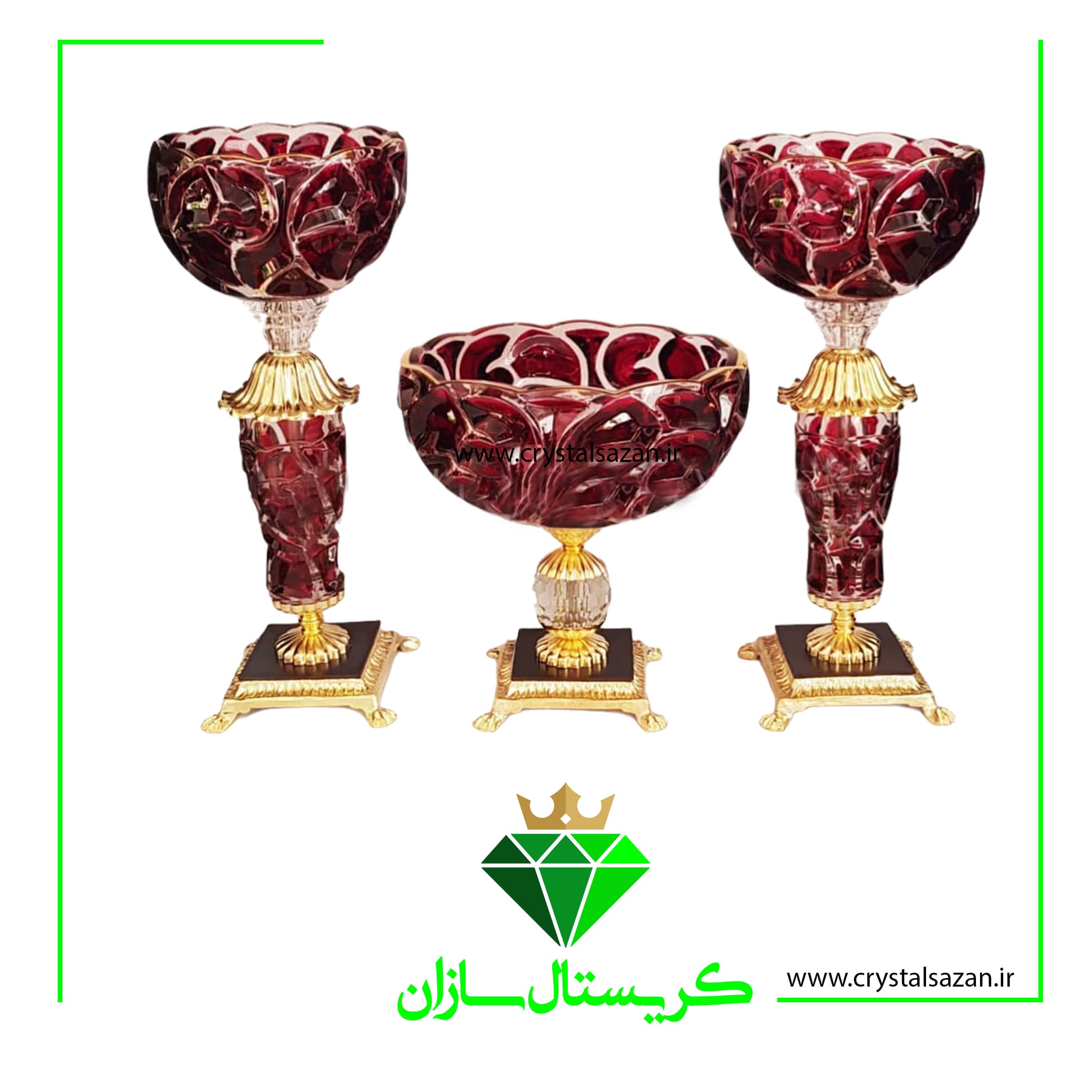 سه تیکه میوه خوری و شمعدان کریستال سازان مدل استون کد CS1175