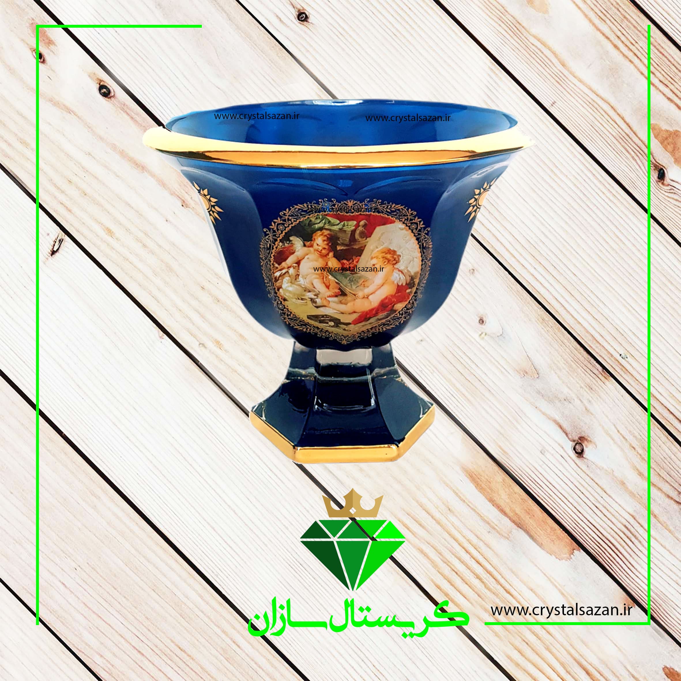 میوه خوری مدل پیزا طرح نیلوفرانه سرمه ای کریستال سازان کد M1241