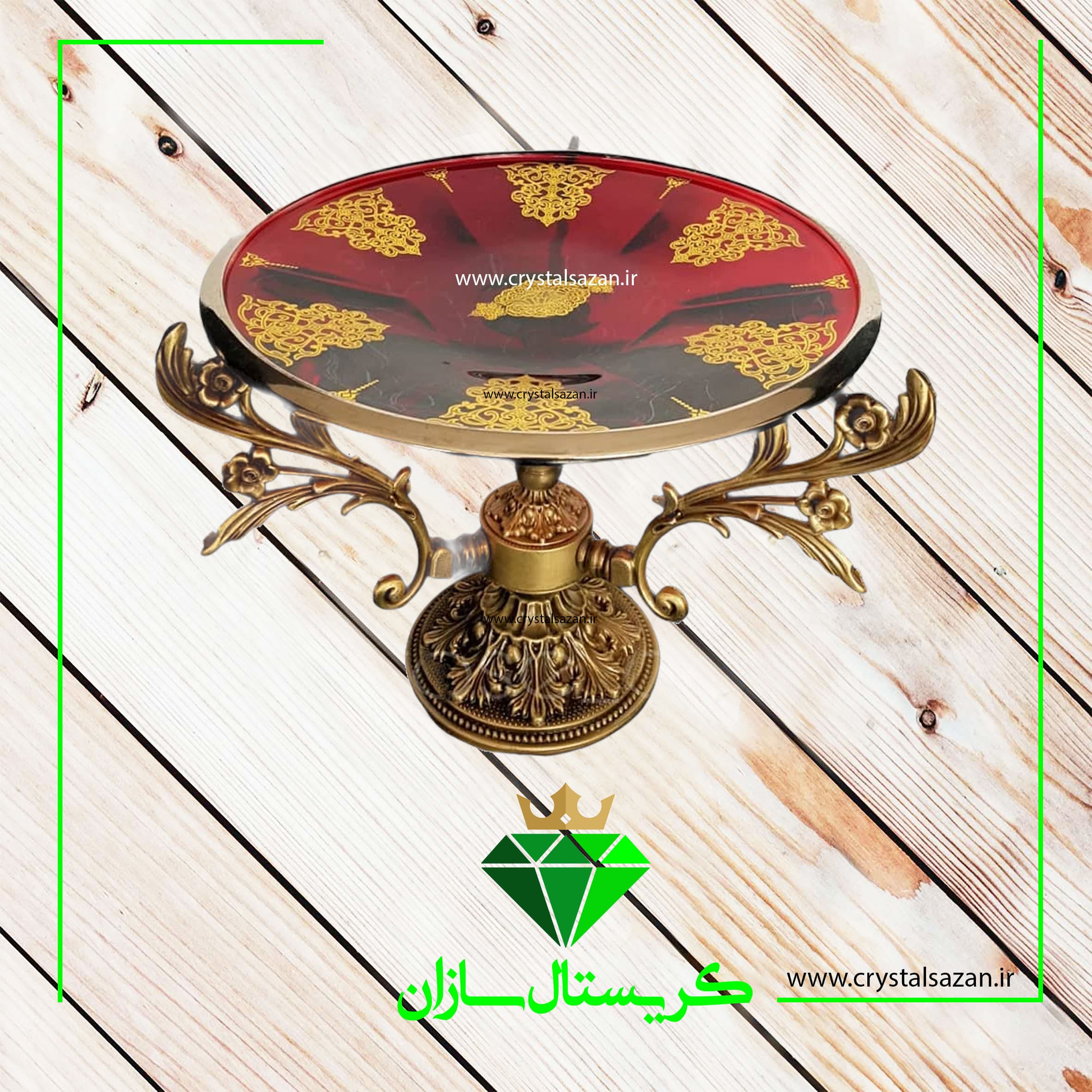 شیرینی خوری لب پلاتین با نقشینه های طلا برجسته کریستال سازان زرشکی K1256 — تصویر ۲