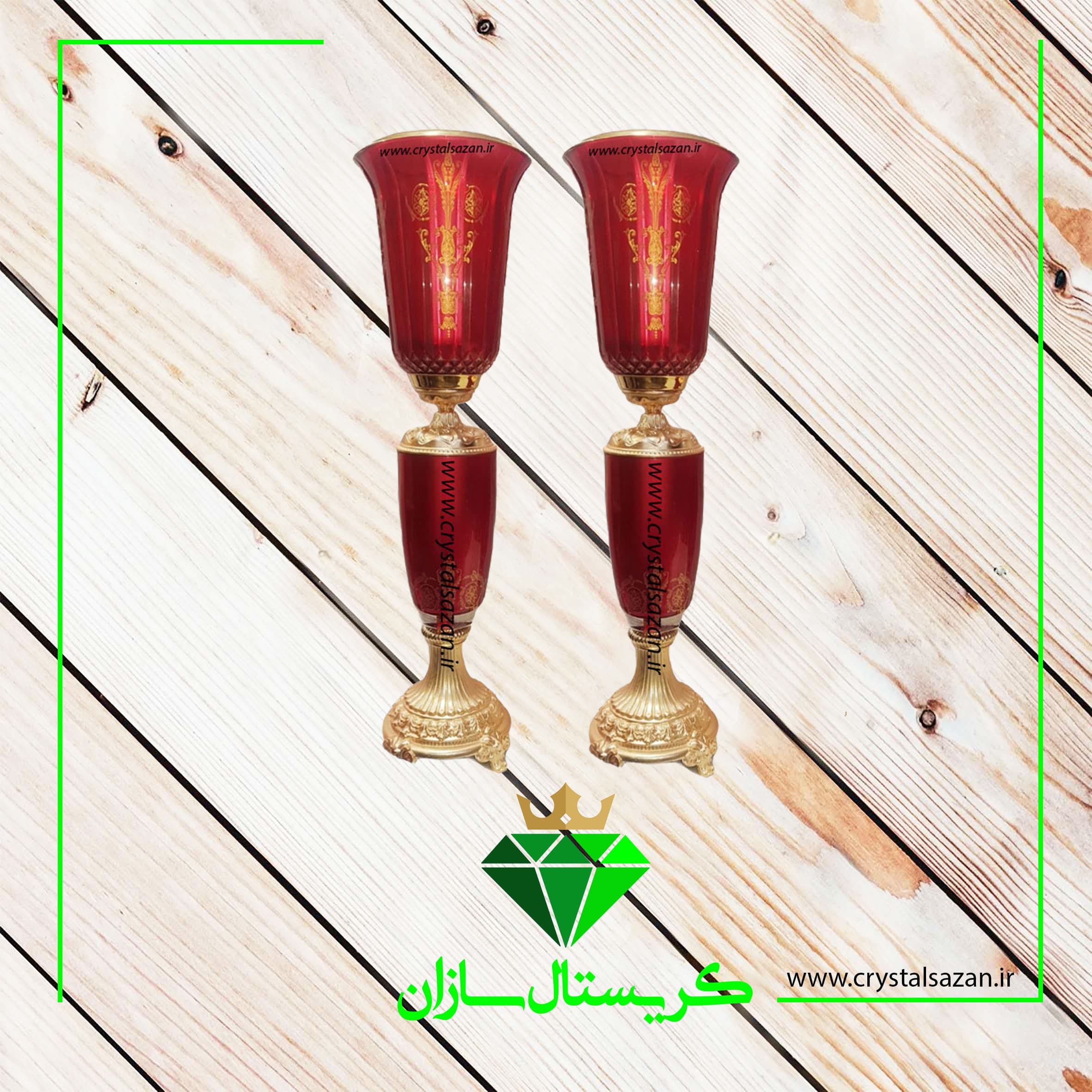 شمعدان افرا کریستال سازان مدل یکتا زرشکی کد SH1049