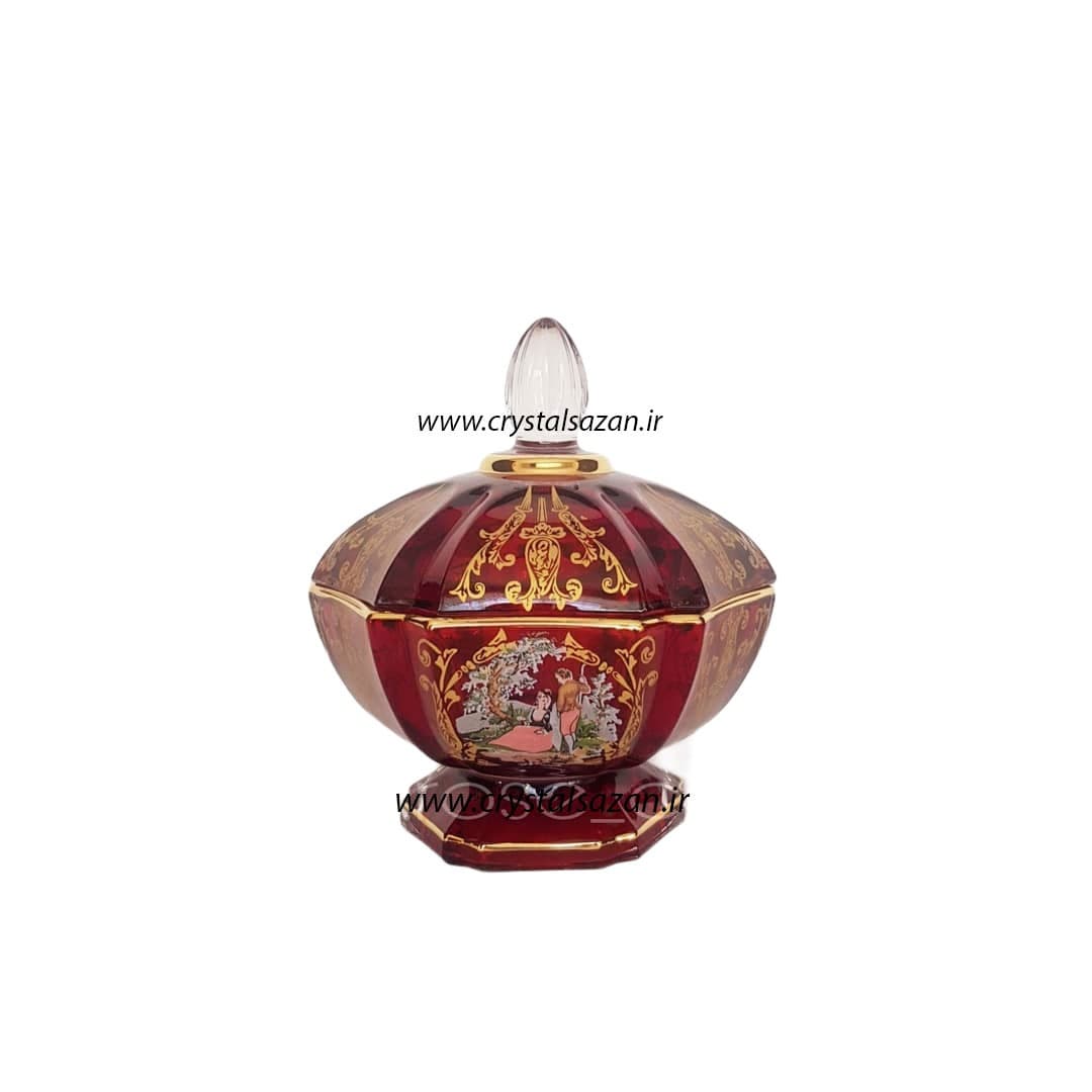 قندان کریستال سازان مدل پیزا طرح رومنس زرشکی کد CS1253-2