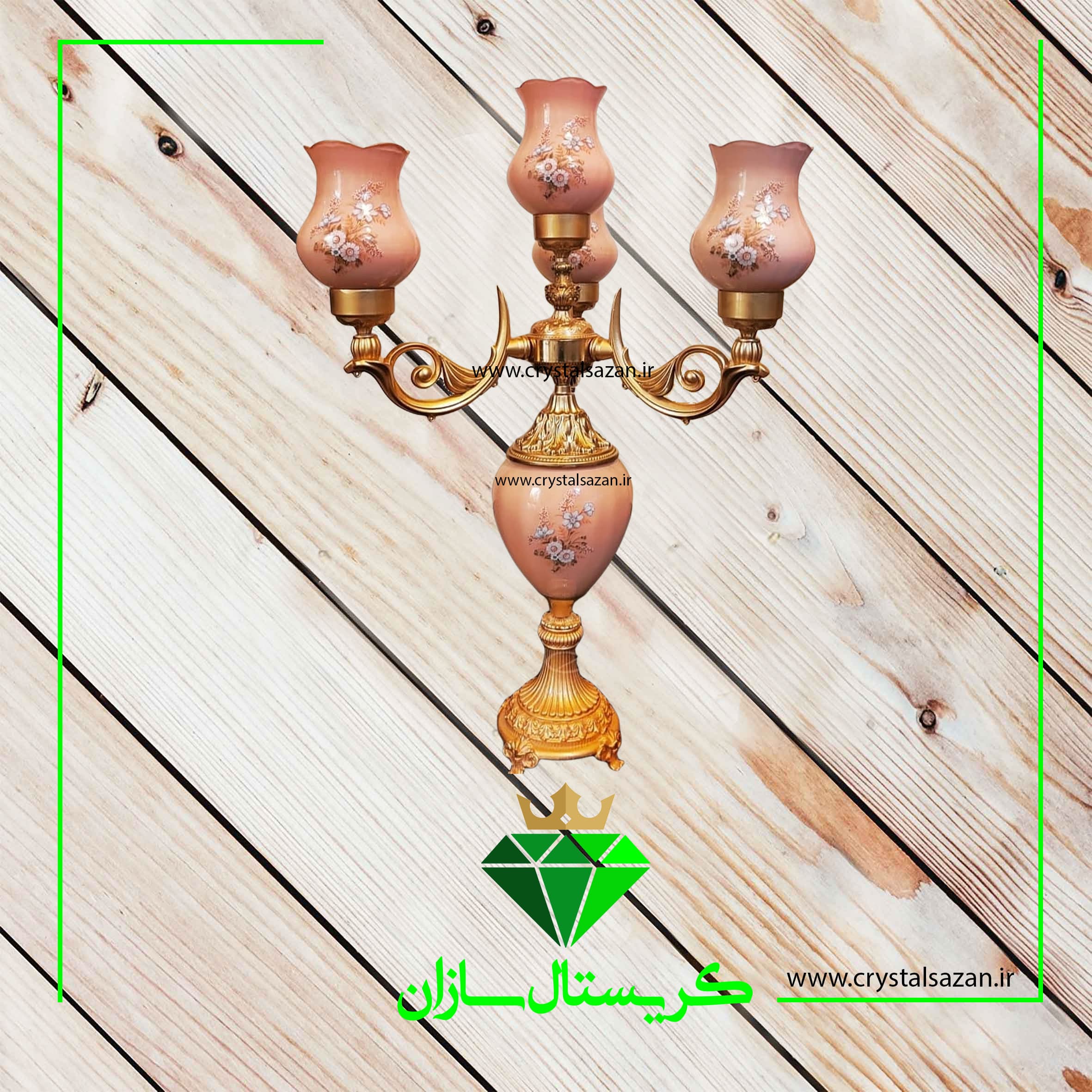 شمعدان چهار شاخه مدل رز صورتی رنگ کریستال سازان کد SH1280
