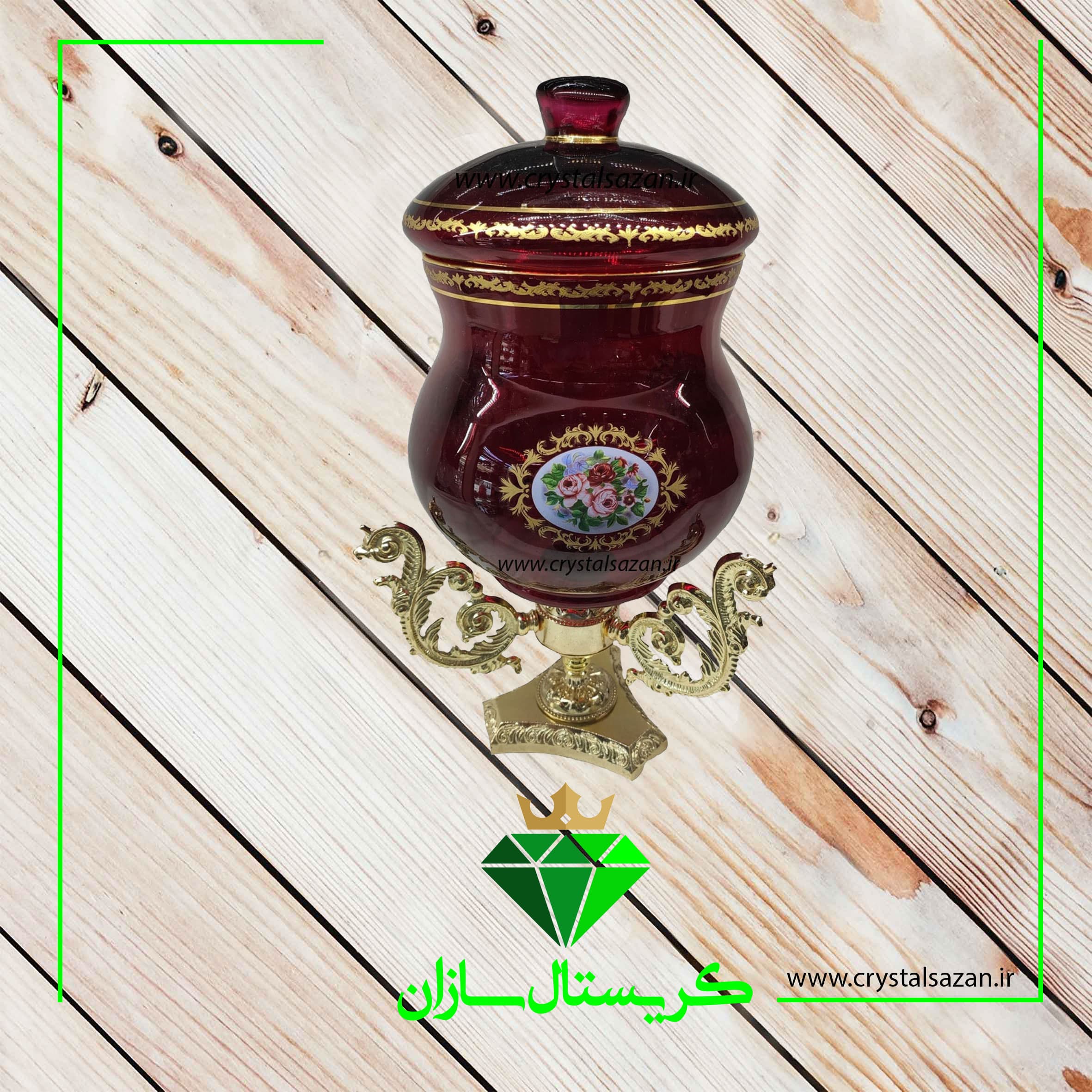 شکلات خوری پایه دار و درب دار کریستال سازان مدل گل کد K800 — تصویر ۲