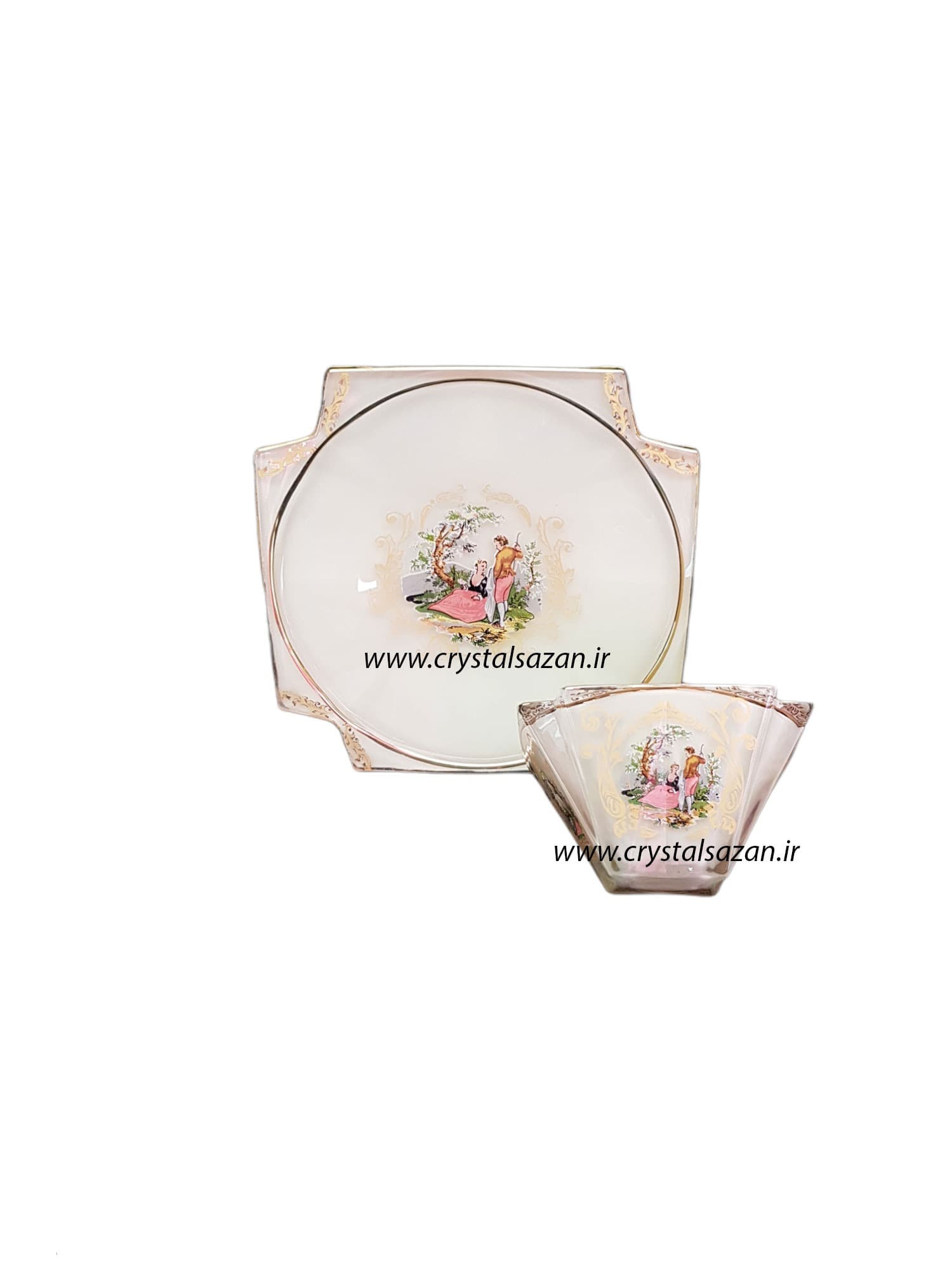 آجیل خوری 12 پارچه (6 نفره) مدل نیترو طرح رومنس شیری کریستال سازان کد CS1247-3
