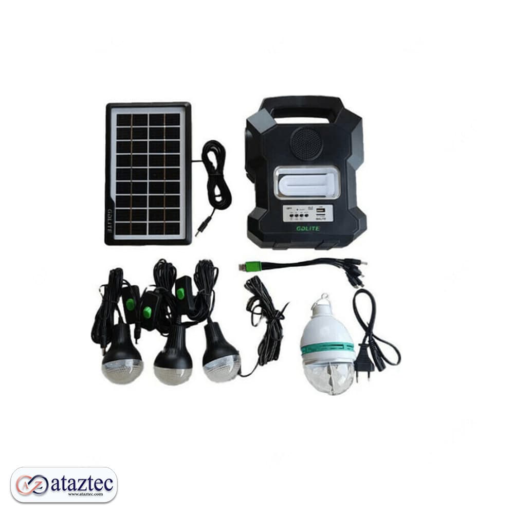 سیستم روشنایی خورشیدی چندکاره و شارژی مدل GD-1000A – دارای خروجی USB 5V و چراغ قوه LED قوی