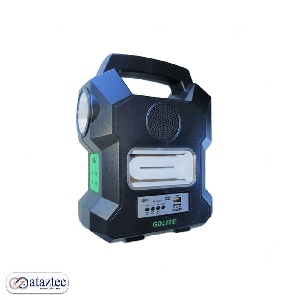 سیستم روشنایی خورشیدی چندکاره و شارژی مدل GD-1000A – دارای خروجی USB 5V و چراغ قوه LED قوی — تصویر ۲