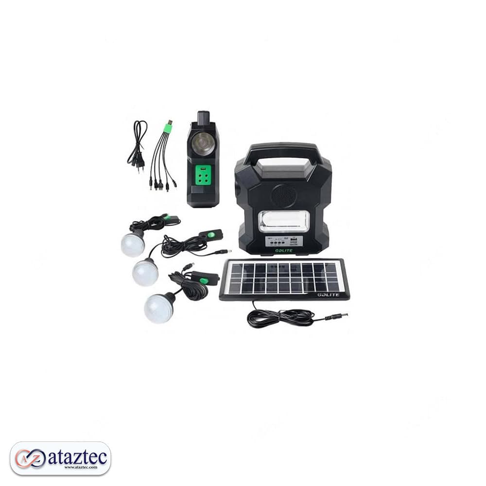 سیستم روشنایی خورشیدی چندکاره و شارژی مدل GD-1000A – دارای خروجی USB 5V و چراغ قوه LED قوی — تصویر ۳