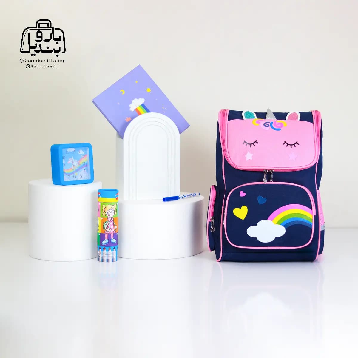کوله‌پشتی مدرسه Medd طرح یونیکورن رنگین کمانی — تصویر ۳