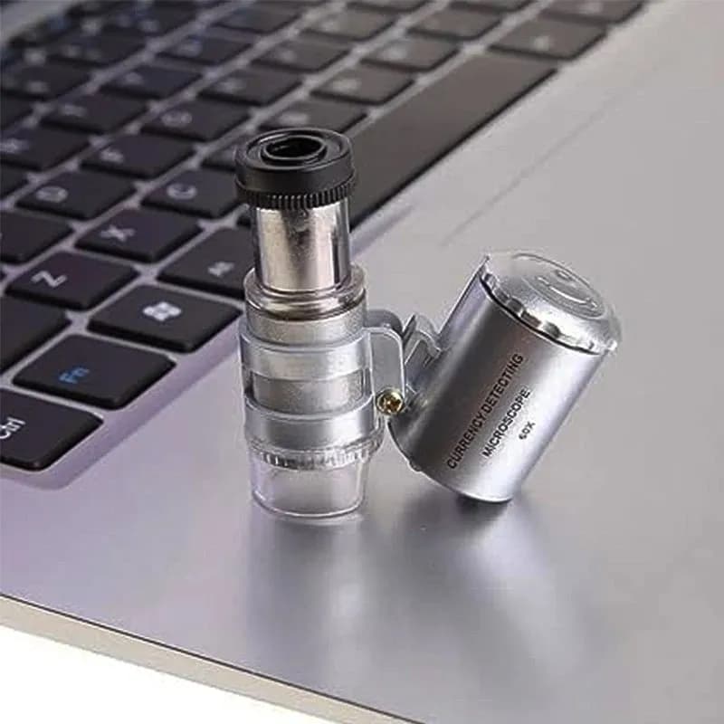 مینی میکروسکوپ جیبی 60X | نور UV آبی تست اسکناس |قابلیت فوکوس |‌بدنه فلزی | 4قسطی✅ — تصویر ۶