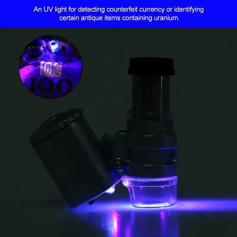مینی میکروسکوپ جیبی 60X | نور UV آبی تست اسکناس |قابلیت فوکوس |‌بدنه فلزی | 4قسطی✅ — تصویر ۴