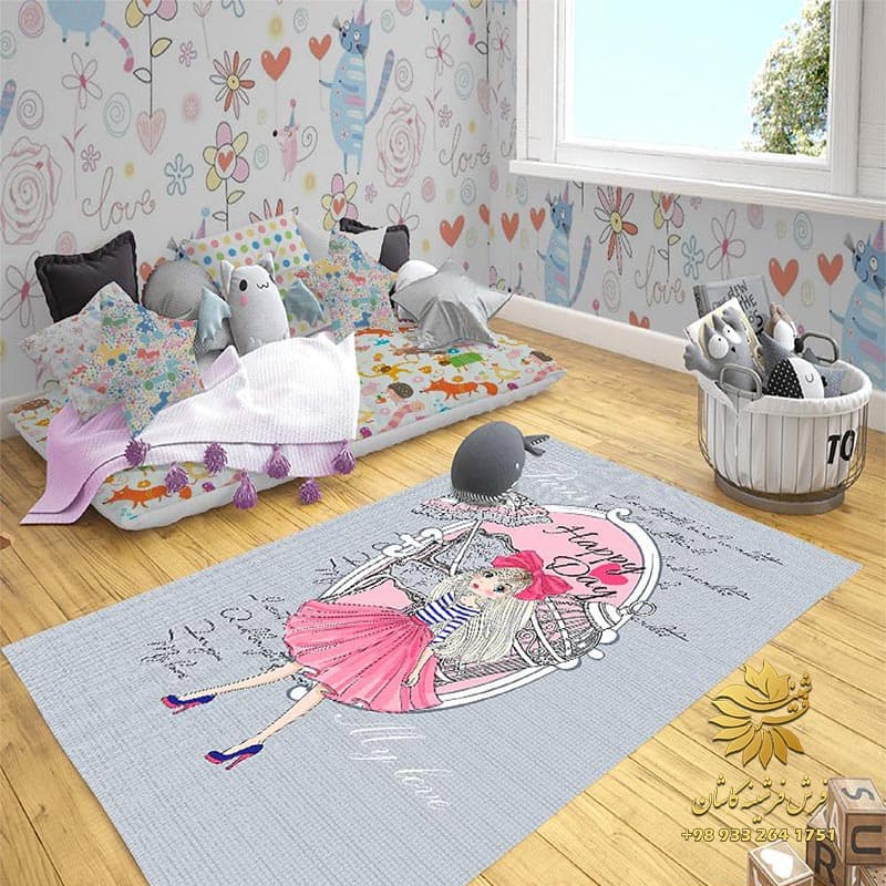 فرش اتاق کودک صورتی فرشینه b12000