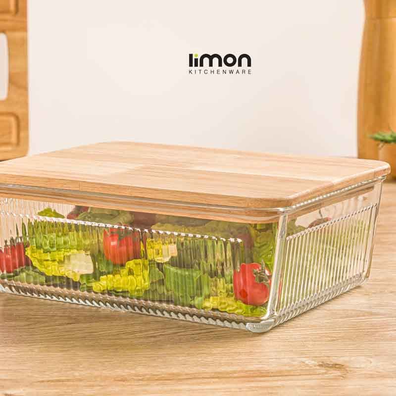 ظرف شیشه ای شیاردار لیمون درب چوبی 2/25 لیتر 2192