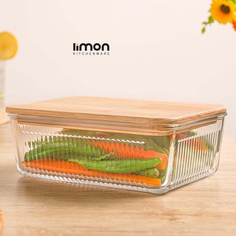 ظرف شیشه ای شیاردار لیمون درب چوبی 1/1 لیتر 2191 — تصویر ۲