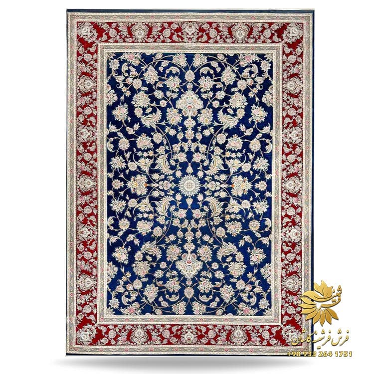 فرش افشان طرح دستباف 1200 شانه باغ گل سرمه ای