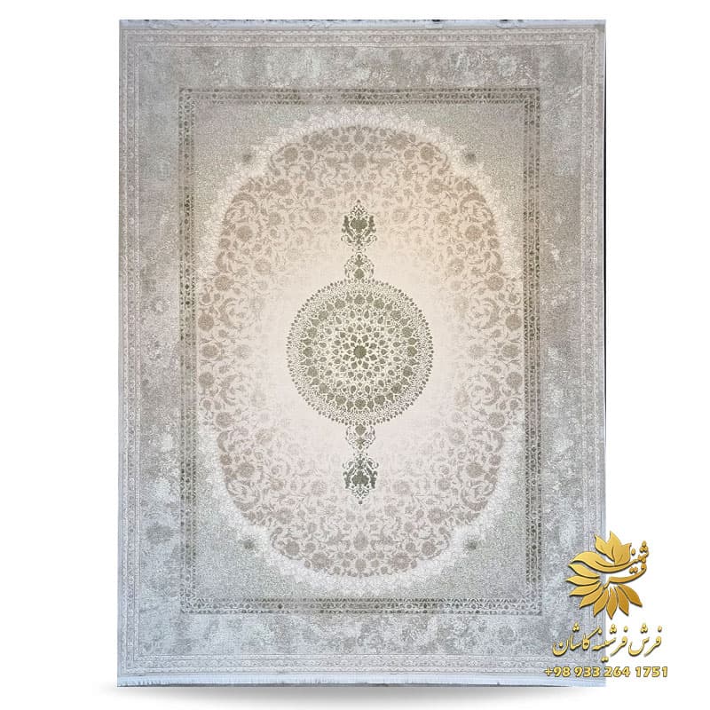 طرح خاتم 1200 شانه فرش کاشان زمینه سیلور