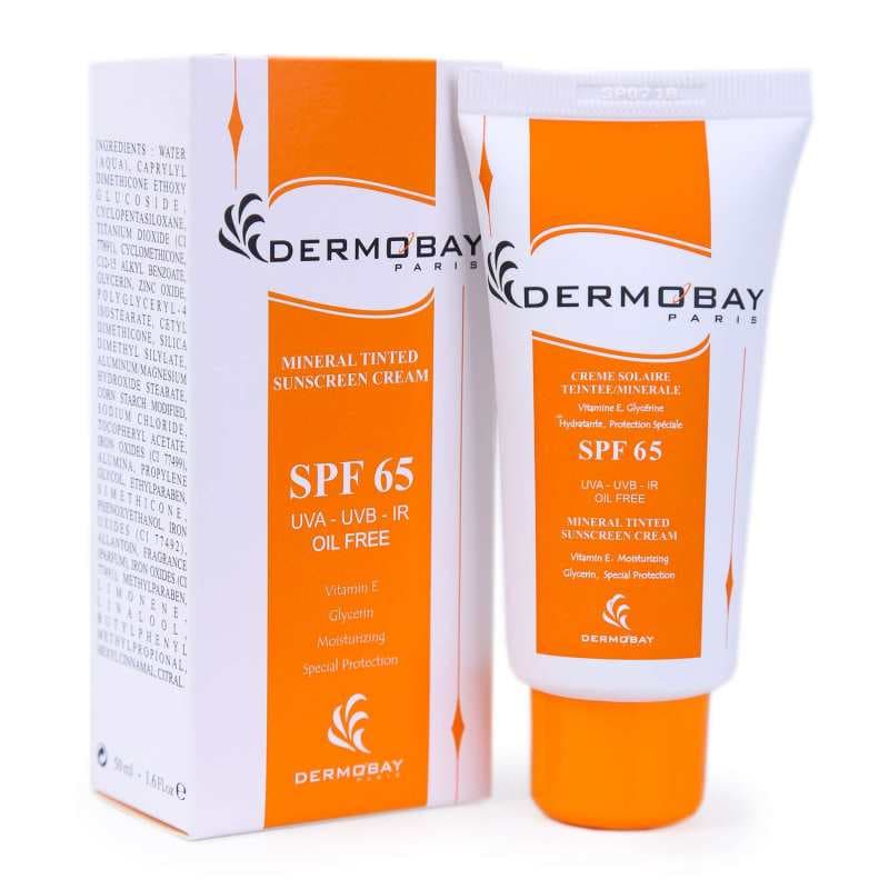 کرم ضد آفتاب مینرال رنگی فاقد چربی SPF65 درموبای 50 میلی لیتر