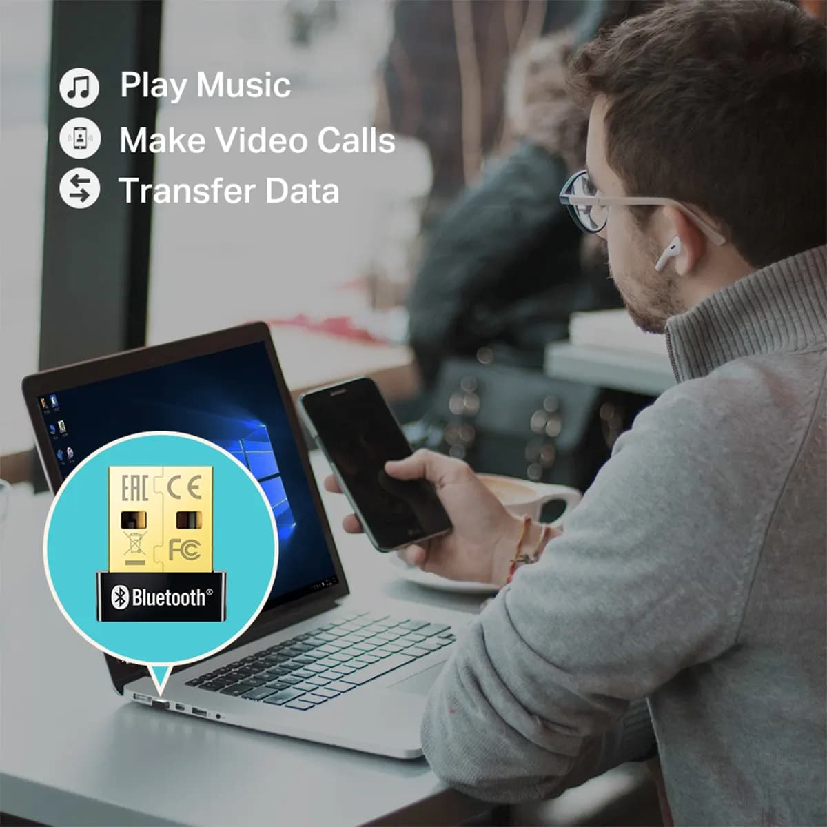 گیرنده بلوتوث تی پی لینک مدل TP-Link UB400 Bluetooth 4.0 Nano USB Adapter — تصویر ۶
