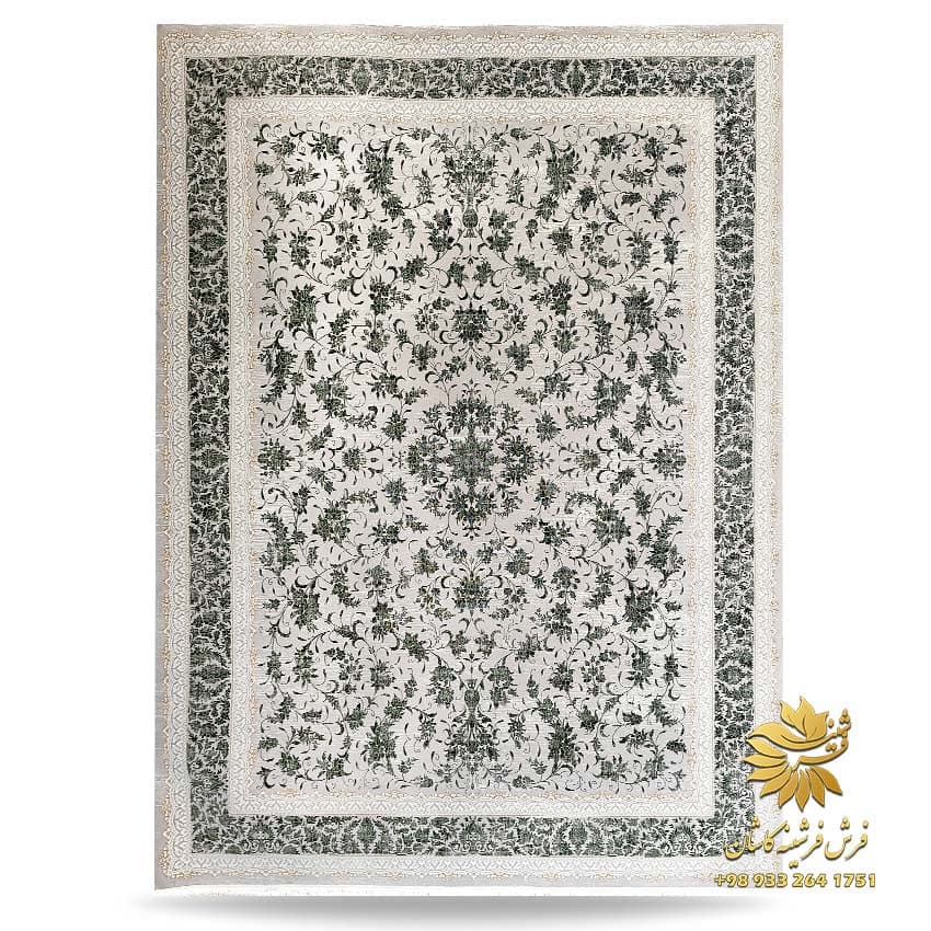 فرش 700 شانه افشان سبز نقشه گارنت ترمه ای