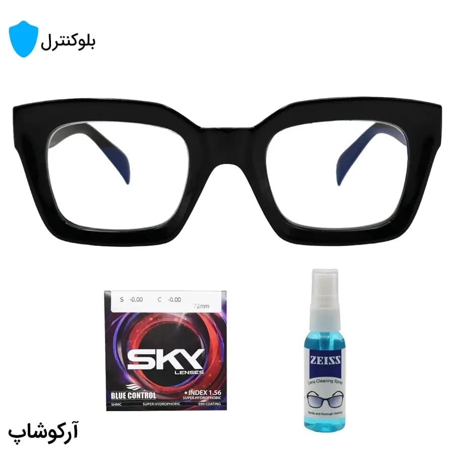 عینک بلوکنترل با فریم شکل مربعی، رنگ مشکی براق، برند Celine و لنز بلوکنترل کره‌ای برند SKY مدل 9088 — تصویر ۳