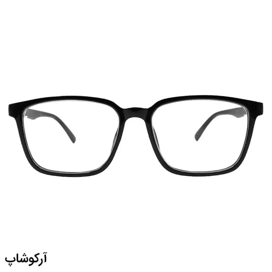 عینک طبی دوربین نمره -0.75 با فریم مشکی، مستطیلی شکل و دسته فنردار (به‌همراه قاب و دستمال) مدل T104 — تصویر ۲