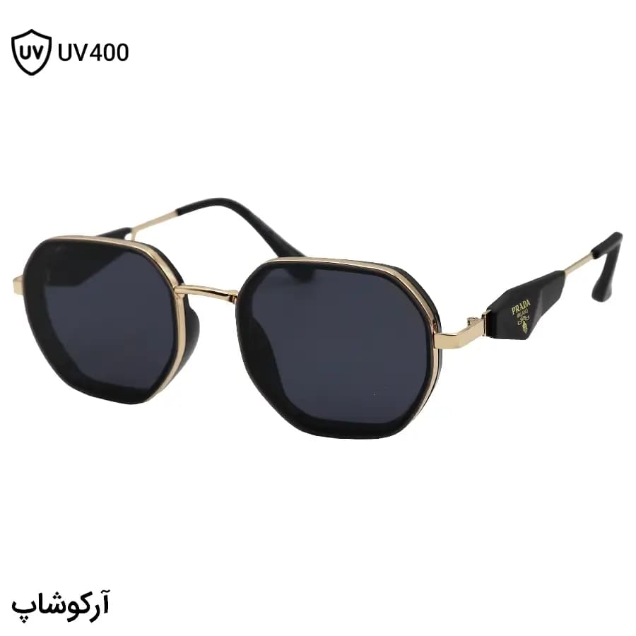 عینک آفتابی PRADA با فریم چندضلعی، رنگ صورتی و طلایی، طراحی فریم مخفی و لنز صورتی هایلایت مدل C527 — تصویر ۱۲