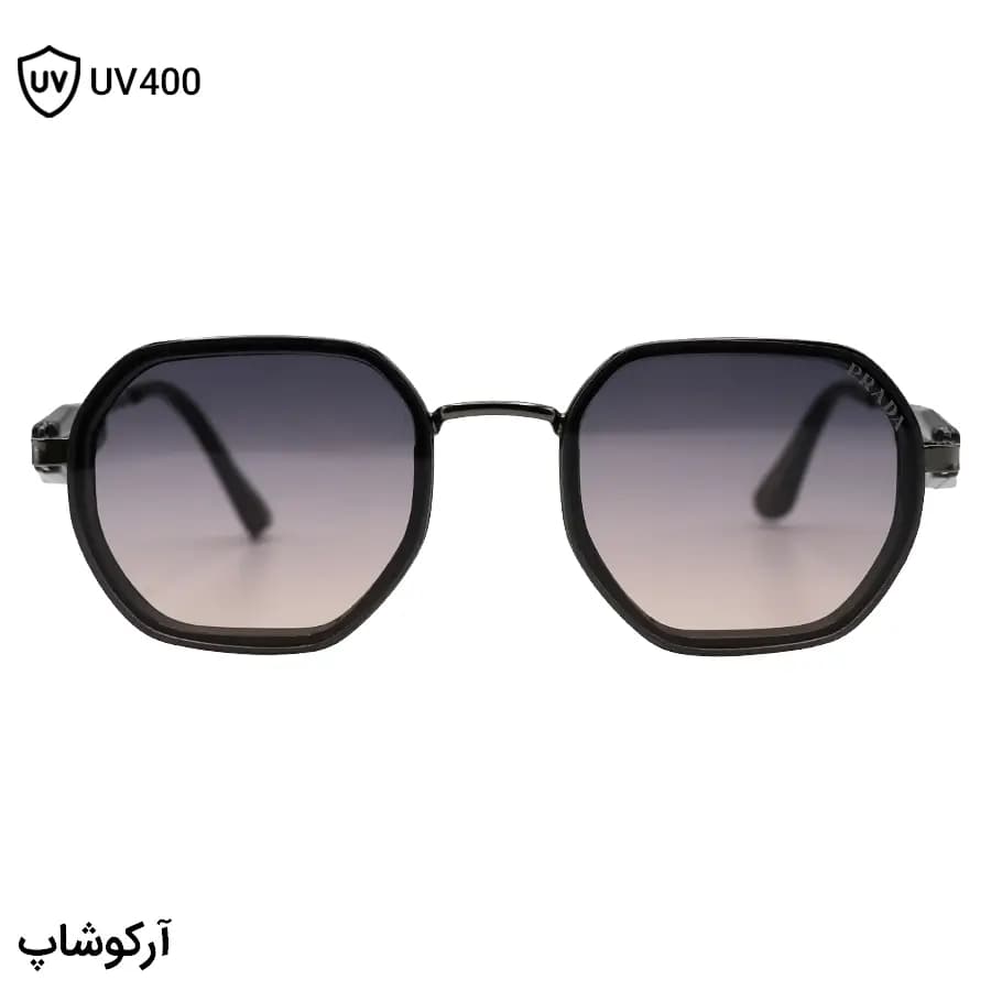 عینک آفتابی PRADA با فریم چندضلعی، رنگ صورتی و طلایی، طراحی فریم مخفی و لنز صورتی هایلایت مدل C527 — تصویر ۸