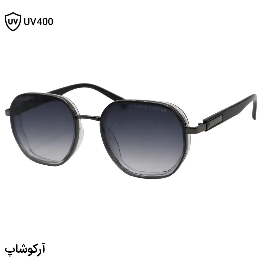 عینک آفتابی LOUIS VUITTON با فریم چندضلعی، رنگ طوسی و نوک مدادی و لنز دودی سایه روشن مدل C485