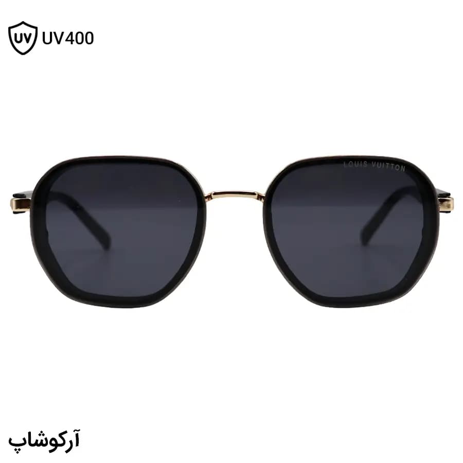 عینک آفتابی لویی ویتون با فریم چندضلعی، رنگ مشکی و طلایی و عدسی دودی تیره مدل C485 — تصویر ۲