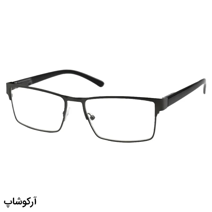 عینک مطالعه نمره +1.75 نزدیک بین با فریم فلزی و لولا فنری، رنگ نوک مدادی (به همراه قاب و دستمال)، مدل 5407