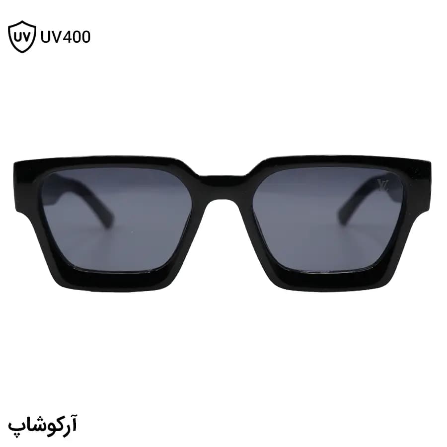 عینک آفتابی لویی ویتون با فریم مشکی براق، شکل مستطیلی و لنز دودی تیره مدل 3407 — تصویر ۳
