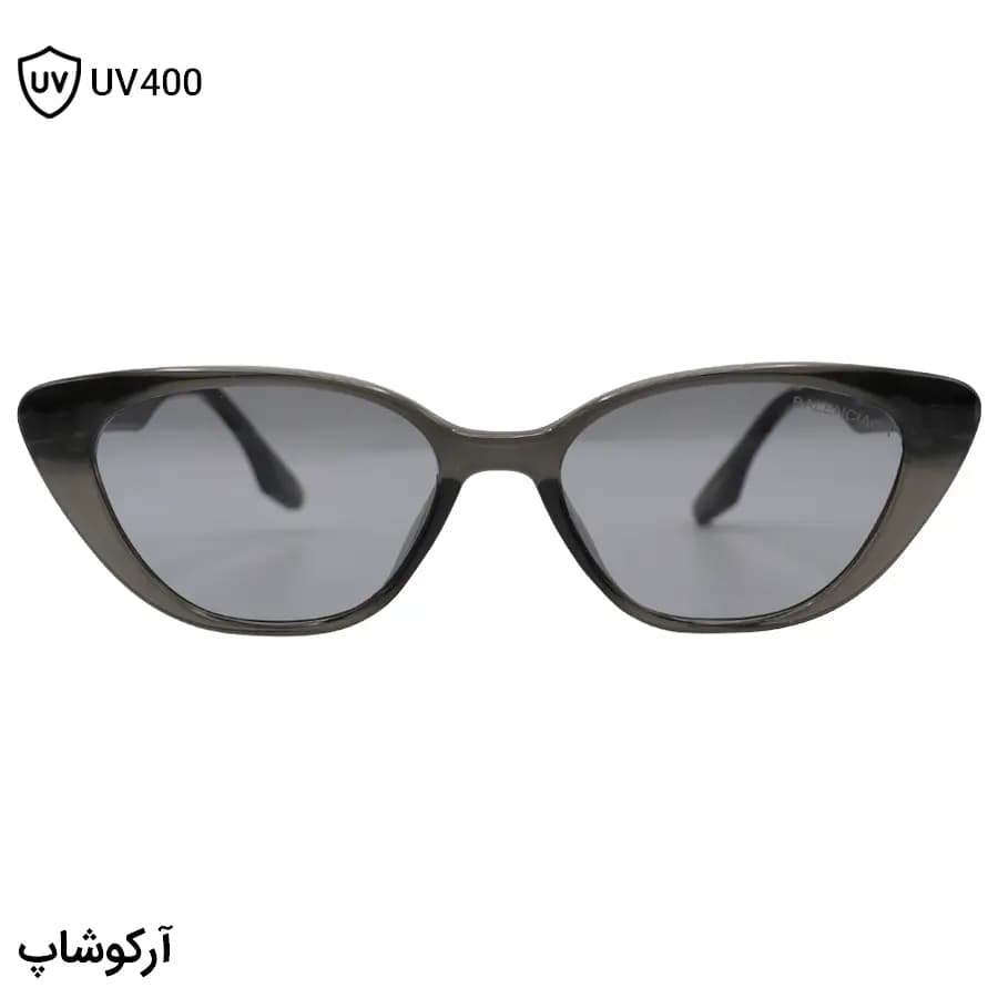 عینک آفتابی زنانه BALENCIAGA با فریم شکل چشم گربه‌ای، رنگ طوسی براق، دسته سیم‌دار و لنز دودی تیره مدل 8850 — تصویر ۲