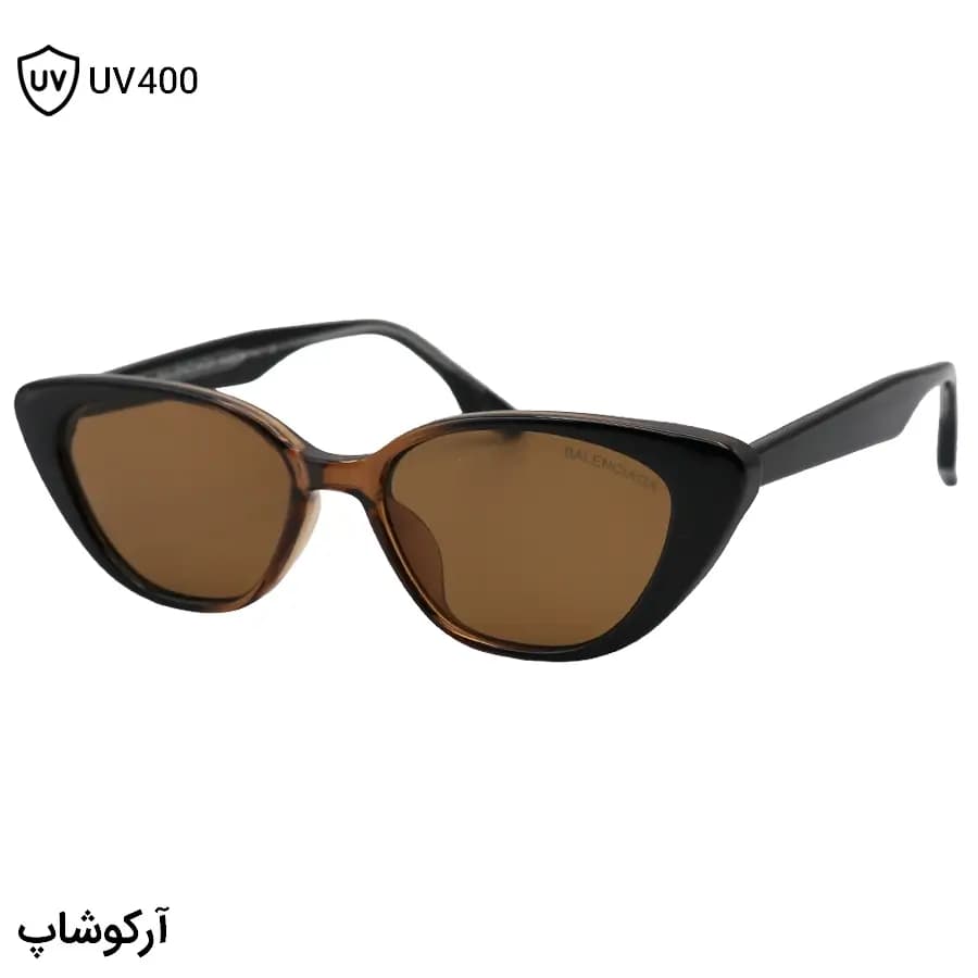 عینک آفتابی زنانه بالینسیاگا با فریم شکل چشم گربه‌ای، رنگ قهوه‌ای و مشکی، دسته سیم‌دار و لنز قهوه‌ای تیره مدل 8850