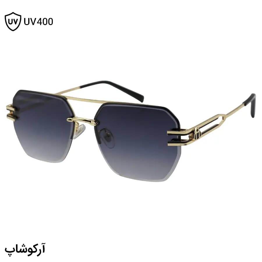 عینک آفتابی میباخ با طراحی نیم‌فریم، شکل چندضلعی، رنگ طلایی براق و عدسی دودی سایه روشن مدل 2493