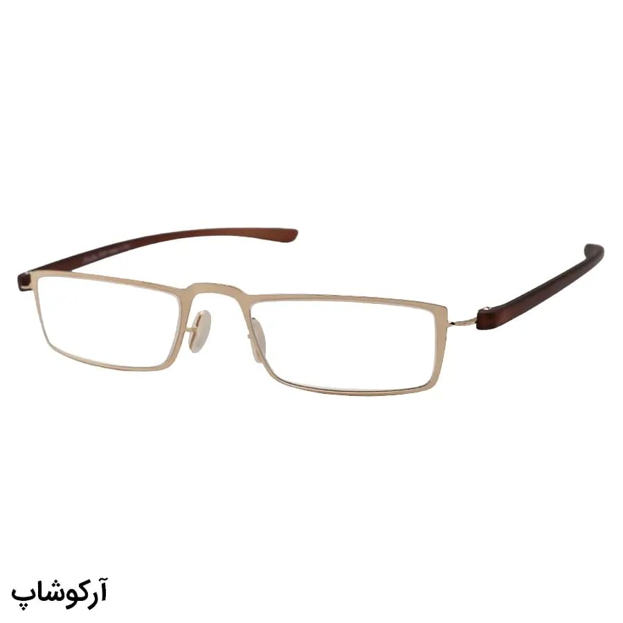 عینک مطالعه نمره +3.50 نزدیک بین با فریم مستطیلی، رنگ طلایی، جنس تیتانیوم، دسته TR، قهوه‌ای مات مدل L5018BK