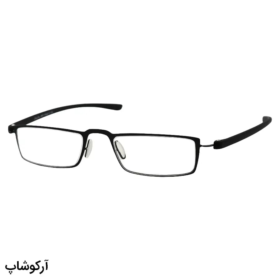 عینک مطالعه نمره +4.00 نزدیک بین با فریم مستطیلی، رنگ مشکی، جنس تیتانیوم، دسته TR، مشکی مات مدل L5018BK