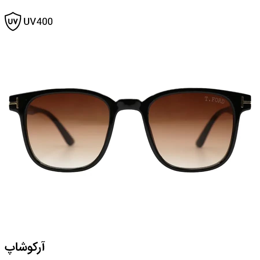 عینک آفتابی TOM FORD با فریم مربعی شکل، رنگ سبز براق، لنز سبز تیره و لولا فنری مدل T2217 — تصویر ۱۰
