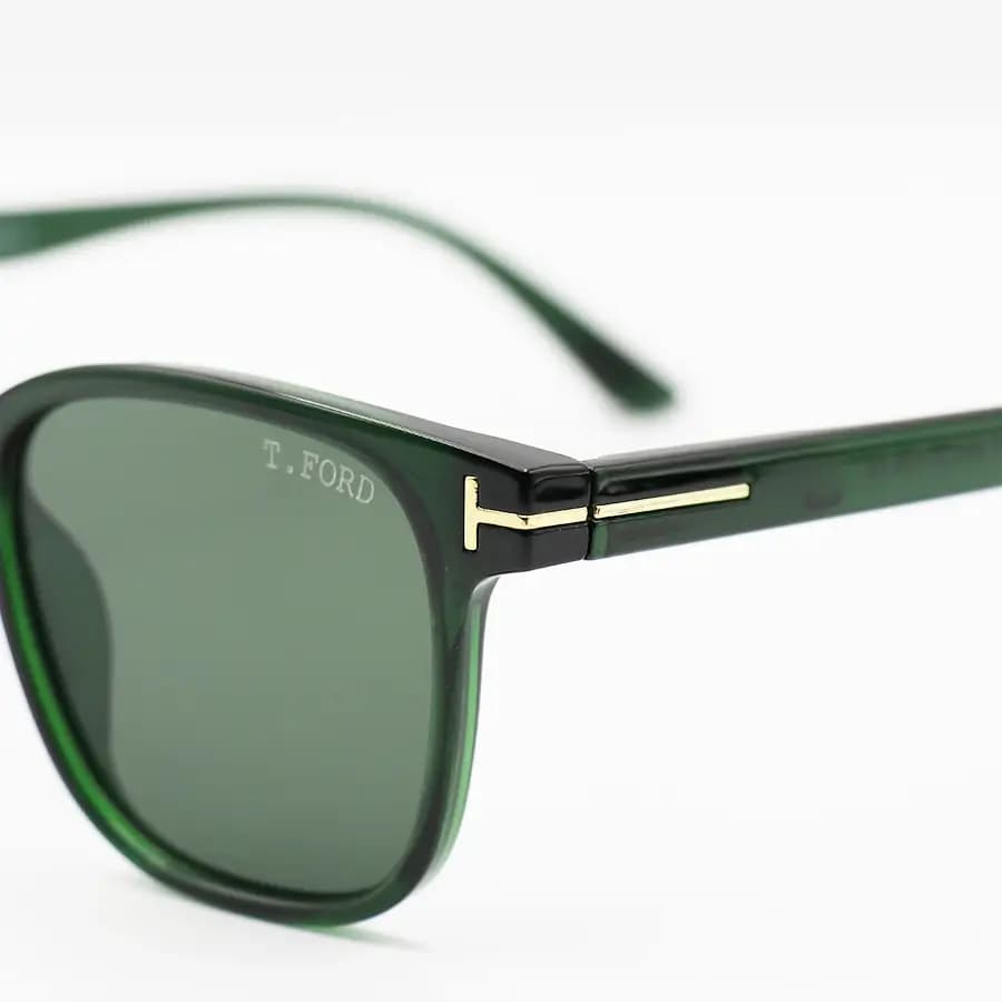 عینک آفتابی TOM FORD با فریم مربعی شکل، رنگ سبز براق، لنز سبز تیره و لولا فنری مدل T2217 — تصویر ۵