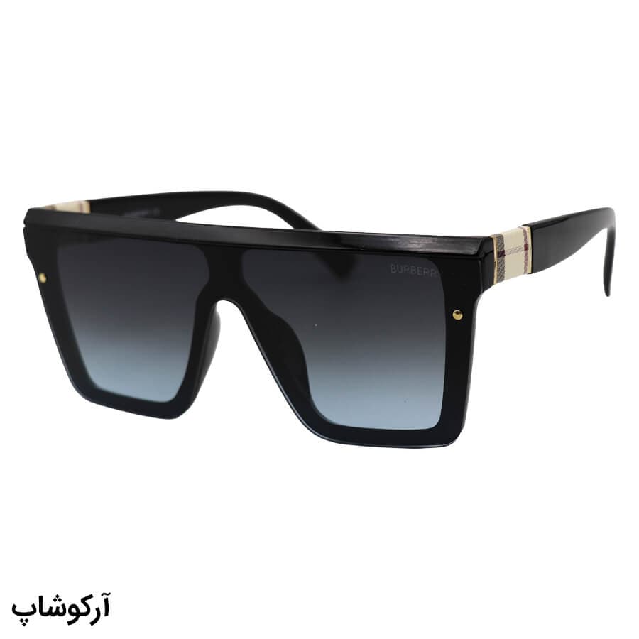 عینک آفتابی مردانه باربری با فریم مشکی براق، شکل مربعی و لنز یکسره و دودی تیره و هایلایت مدل 9675