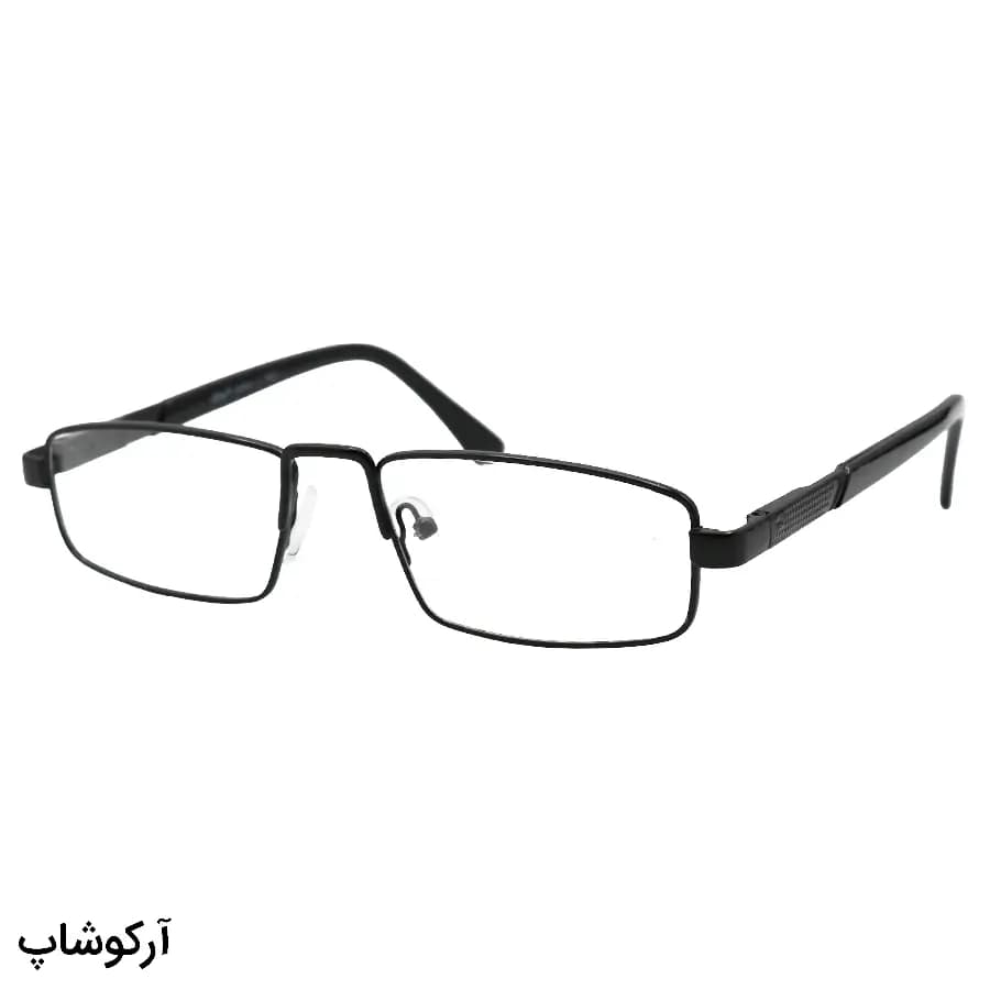 عینک طبی SAFILO با فریم مستطیلی شکل، رنگ مشکی براق، از جنس فلزی و لولا فنردار مدل SA2301