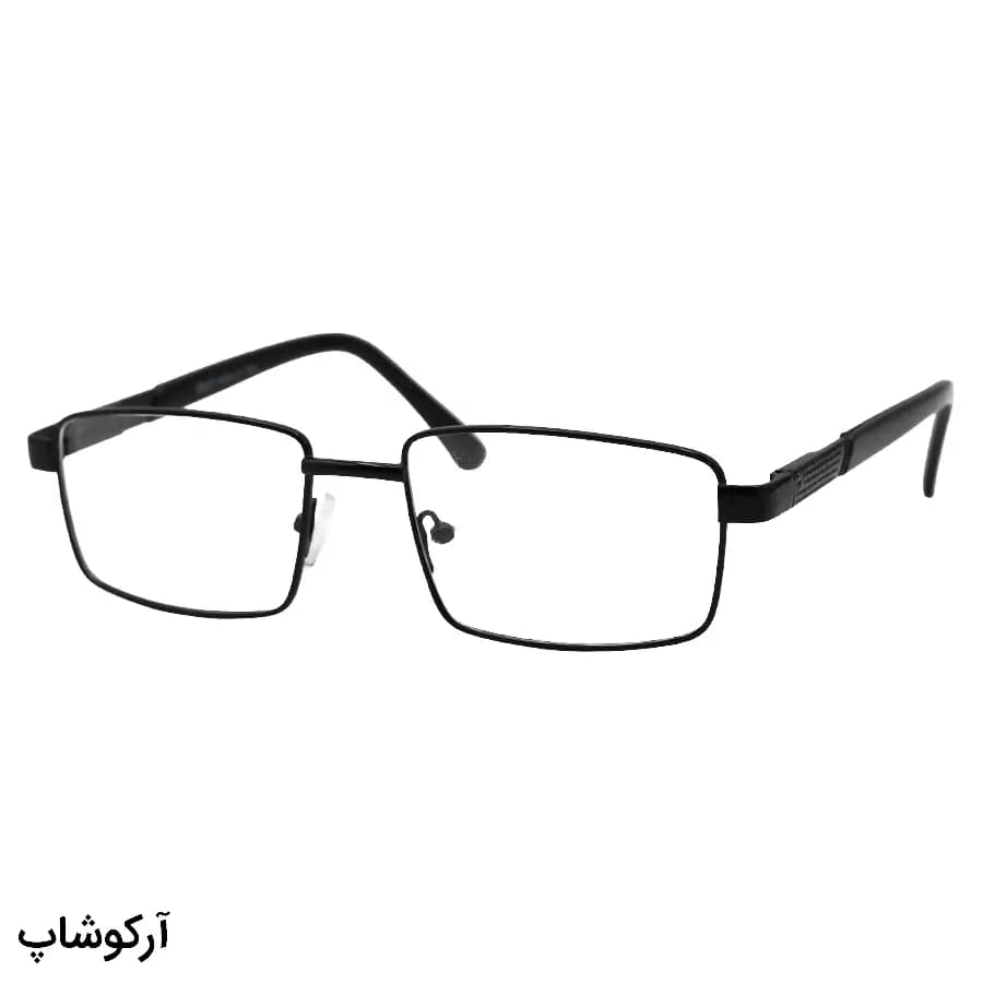 عینک طبی SAFILO با فریم مستطیلی شکل، رنگ مشکی براق، از جنس فلزی و لولا فنردار مدل SA2305