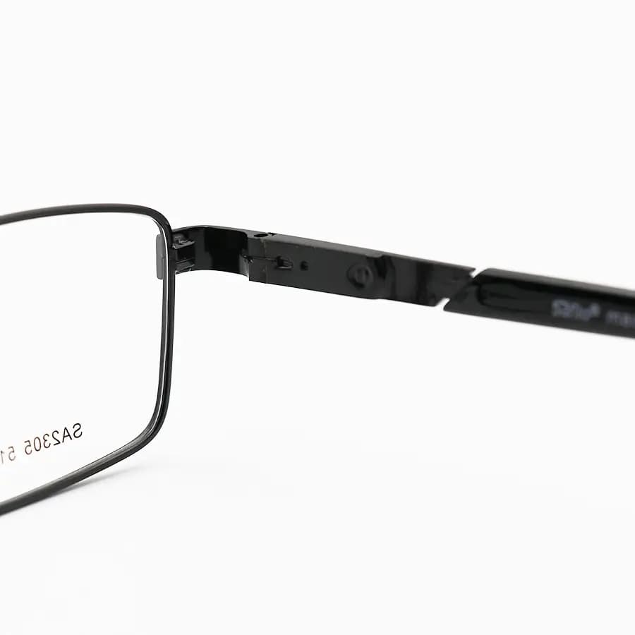 عینک طبی SAFILO با فریم مستطیلی شکل، رنگ مشکی براق، از جنس فلزی و لولا فنردار مدل SA2305 — تصویر ۴