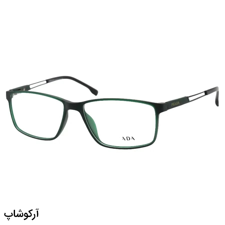 عینک طبی PRADA با فریم مستطیلی شکل، رنگ سبز مات، از جنس TR و لولا فنردار مدل 89079