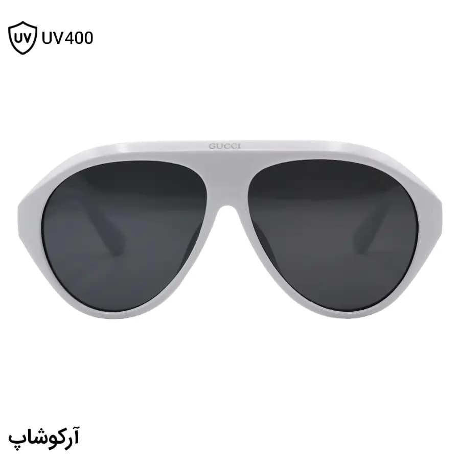 عینک آفتابی ترند گوچی با فریم شکل خلبانی، رنگ سفید و لنز دودی تیره مدل ZN3607 — تصویر ۳