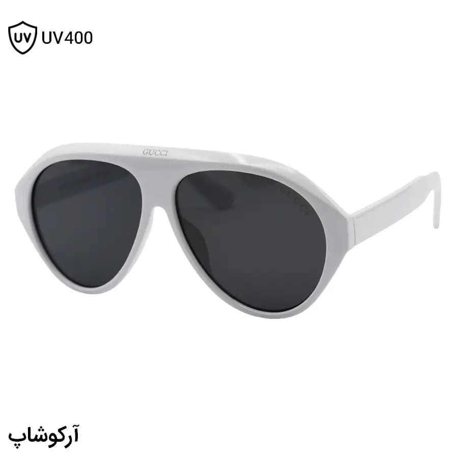 عینک آفتابی ترند گوچی با فریم شکل خلبانی، رنگ سفید و لنز دودی تیره مدل ZN3607