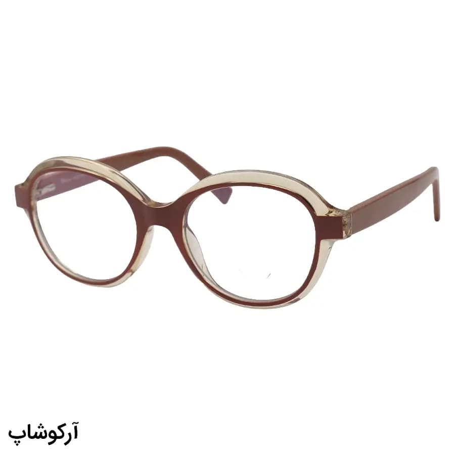 عینک طبی زنانه Chopard با فریم رنگ عسلی و صورتی براق، شکل گرد، دسته سیم‌دار و لولا فنردار مدل 2216