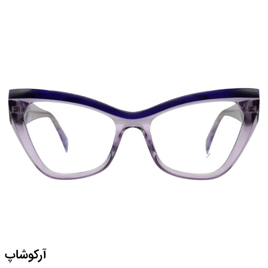 عینک طبی زنانه شوپارد با فریم رنگ بنفش و آبی، شکل چشم گربه‌ای، دسته سیم‌دار و لولا فنردار مدل 2198 — تصویر ۲