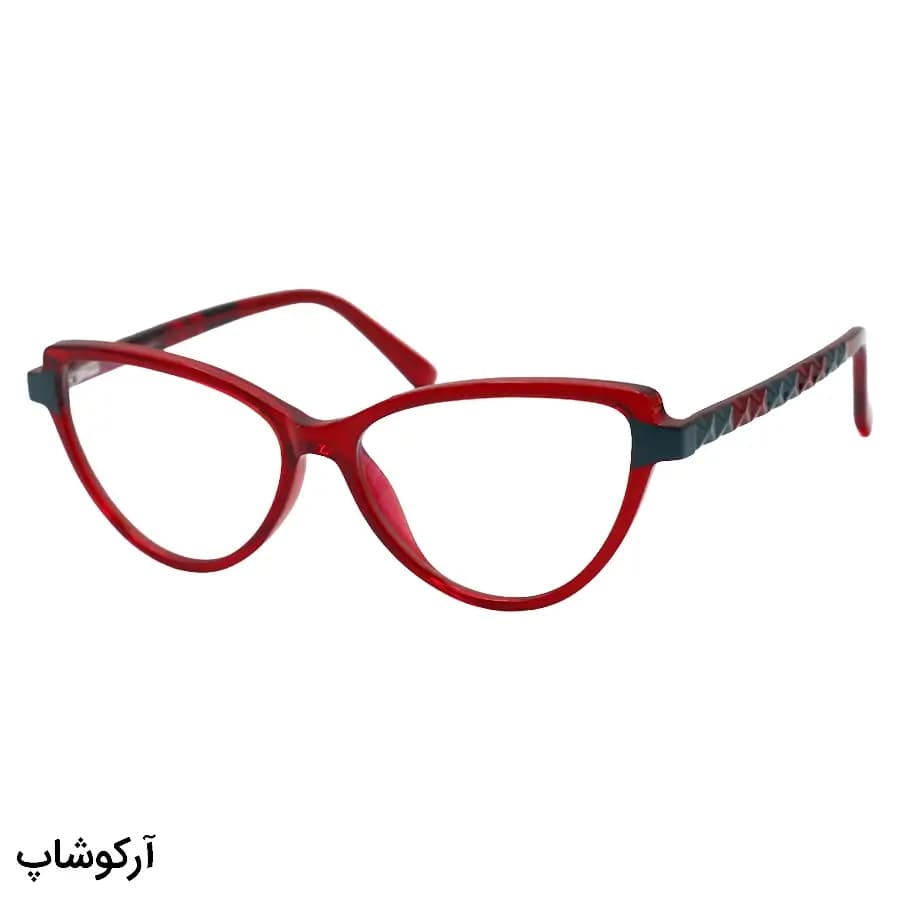 عینک طبی زنانه Chopard با فریم رنگ قرمز، شکل چشم گربه‌ای، دسته سیم‌دار و لولا فنردار مدل 2131 — تصویر ۲