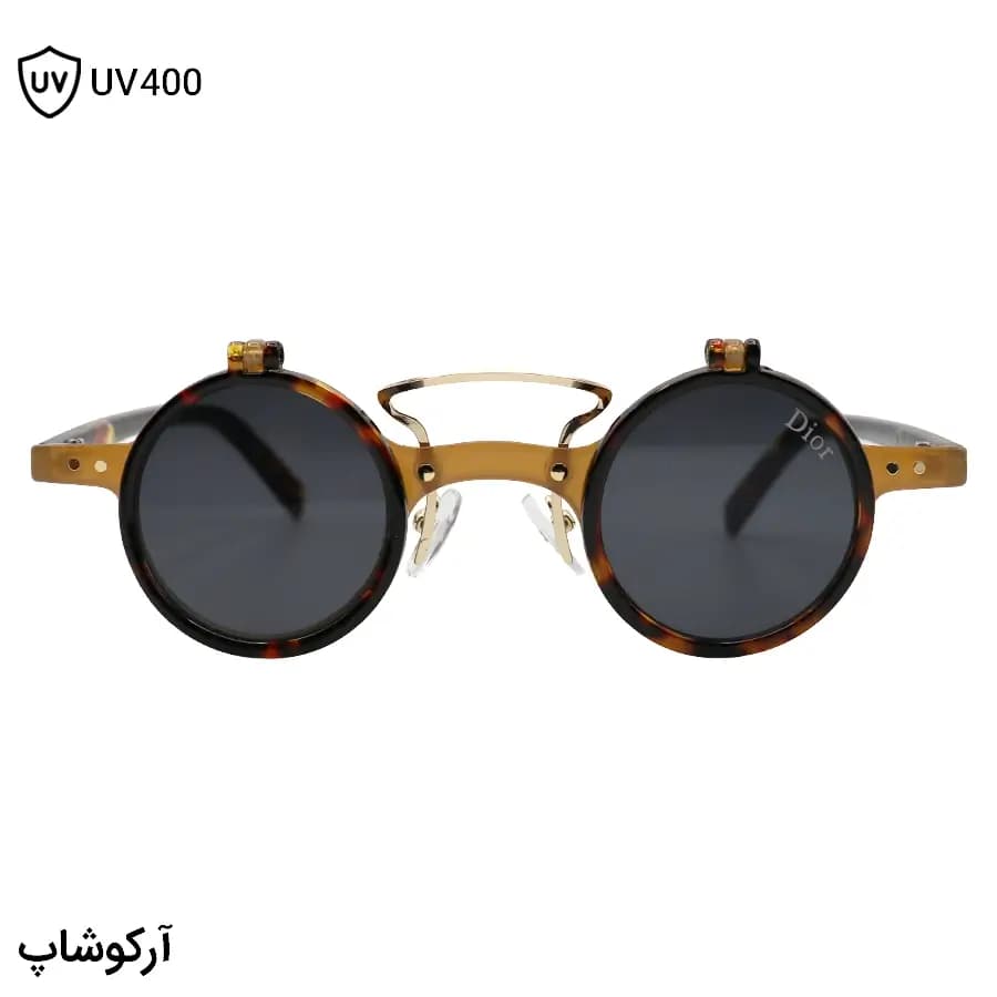 عینک آفتابی فانتزی DIOR با فریم شکل گرد، رنگ هاوانا و قهوه‌ای، دسته هاوانا و لنز بالارونده مدل T307 Y266 — تصویر ۴